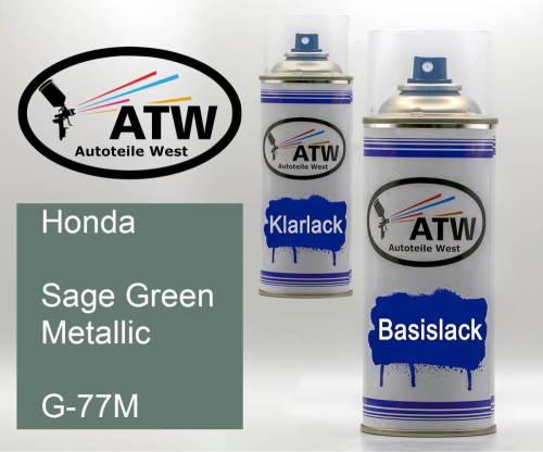 Honda, Sage Green Metallic, G-77M: 400ml Sprühdose + 400ml Klarlack - Set, von ATW Autoteile West.